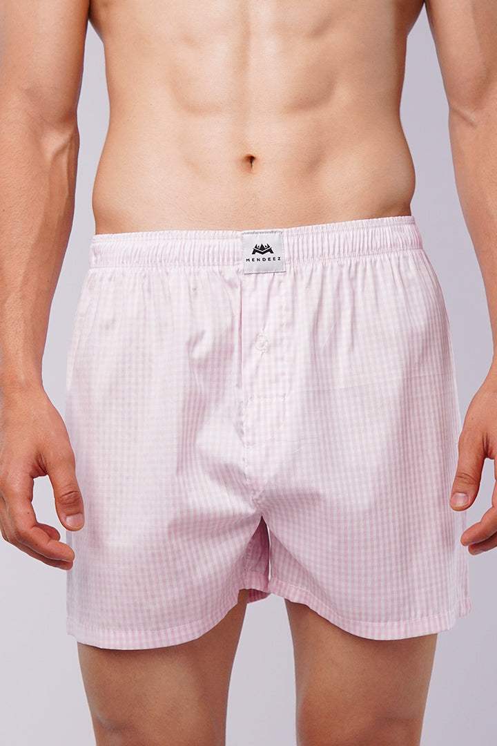 Check Woven Boxer Shorts - Pink Micro - Mendeez