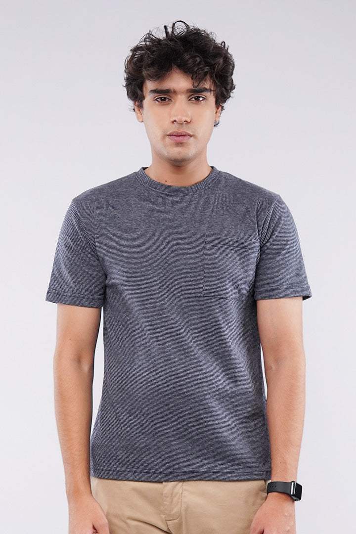 Striped Pocket T-Shirt - Grey - Mendeez