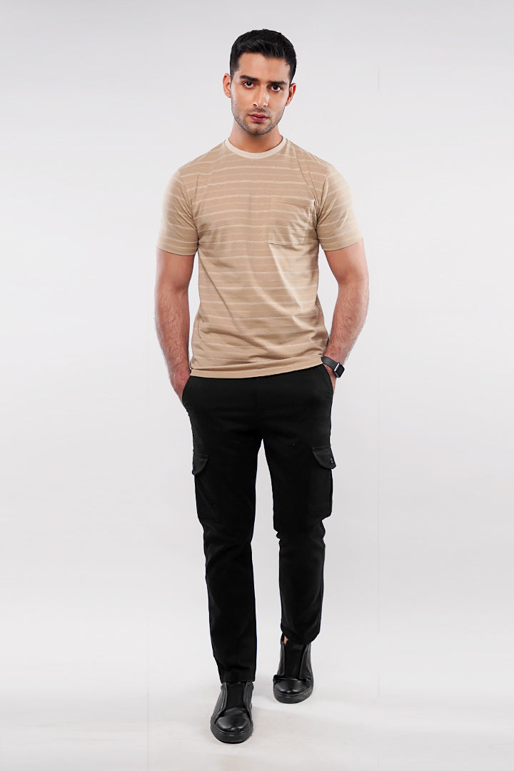 Striped Pocket T-Shirt - Sand - Mendeez