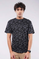 Curved Hem Camouflage T-Shirt - Black & Grey - Mendeez