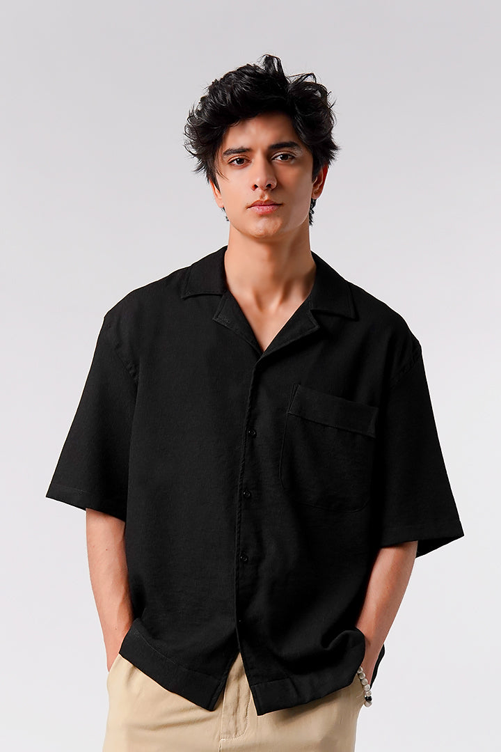 Box Fit Cuban Shirt - Black - Mendeez