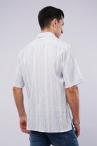 Striped Texture Cuban Shirt - Blue & White - Mendeez