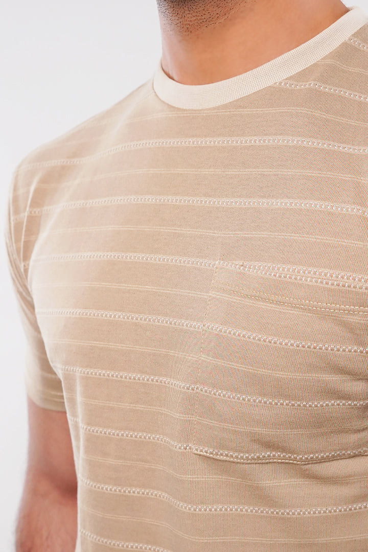 Striped Pocket T-Shirt - Sand - Mendeez