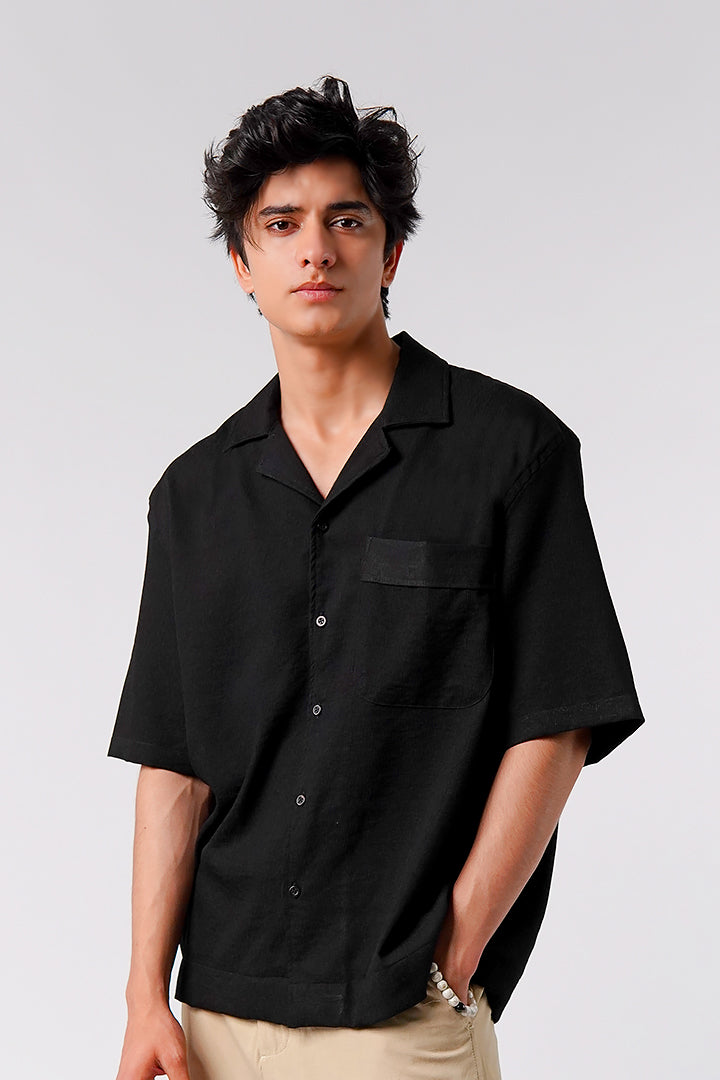 Box Fit Cuban Shirt - Black - Mendeez