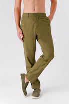 Straight Fit Linen Pants - Olive - Mendeez