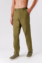 Straight Fit Linen Pants - Olive - Mendeez