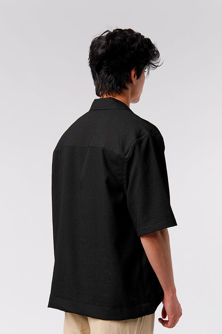 Box Fit Cuban Shirt - Black - Mendeez