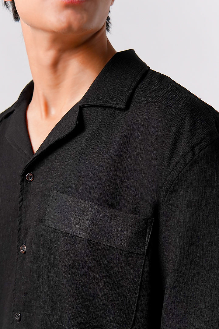 Box Fit Cuban Shirt - Black - Mendeez