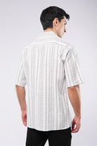 Striped Texture Cuban Shirt - White & Black - Mendeez