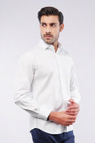 Self Texture Yarn-Dyed Shirt - White - Mendeez