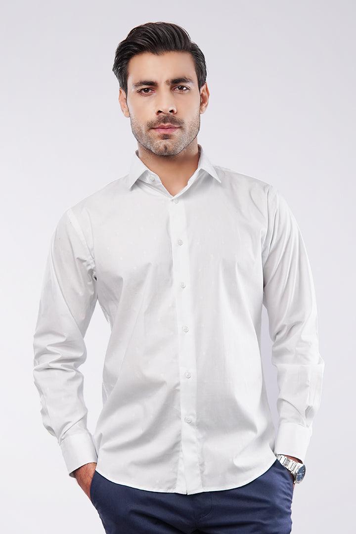 Self Texture Yarn-Dyed Shirt - White - Mendeez