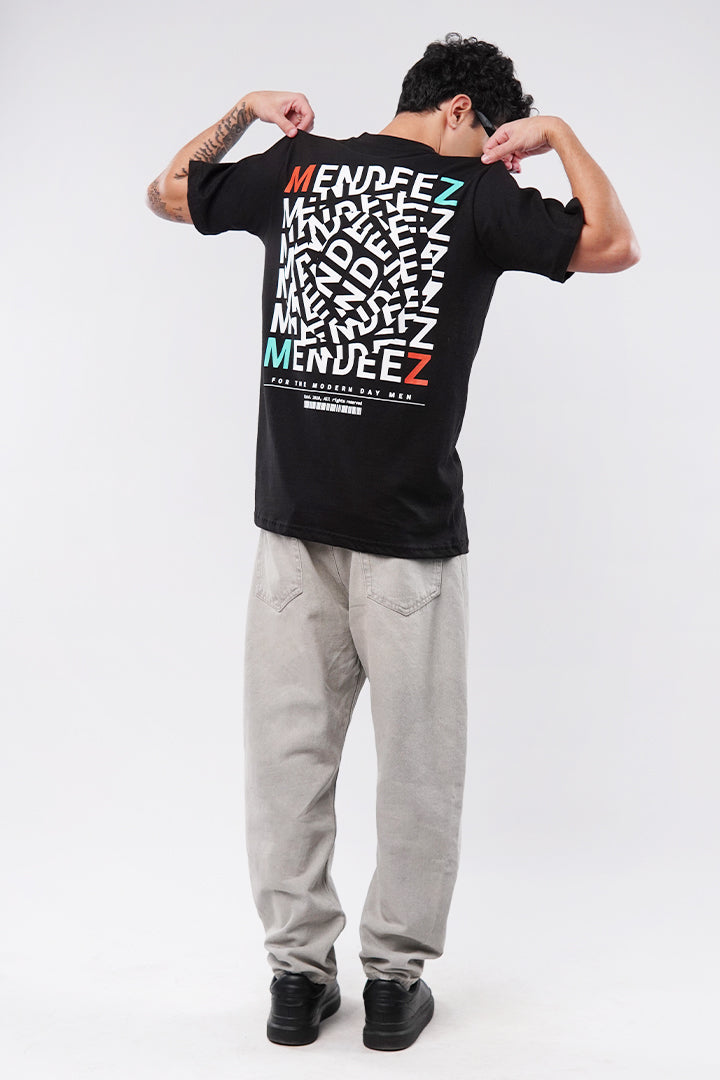 Printed Oversized T-Shirt - Black - Mendeez