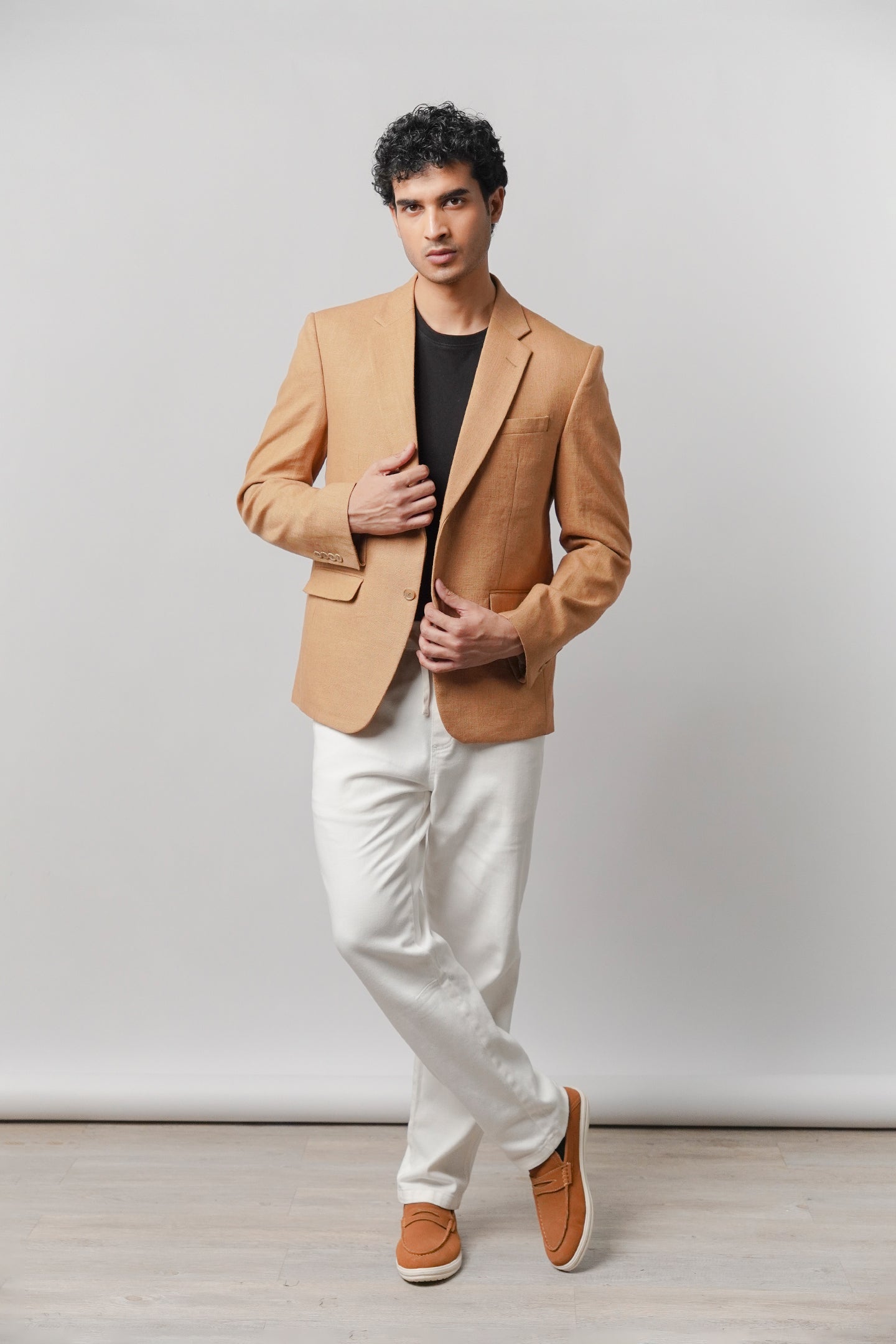 Linen Blazer - Brown - Mendeez