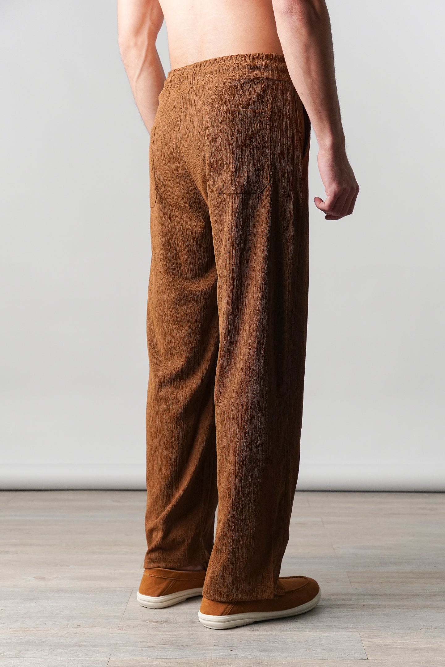Textured Pintex Trouser - Brown - Mendeez