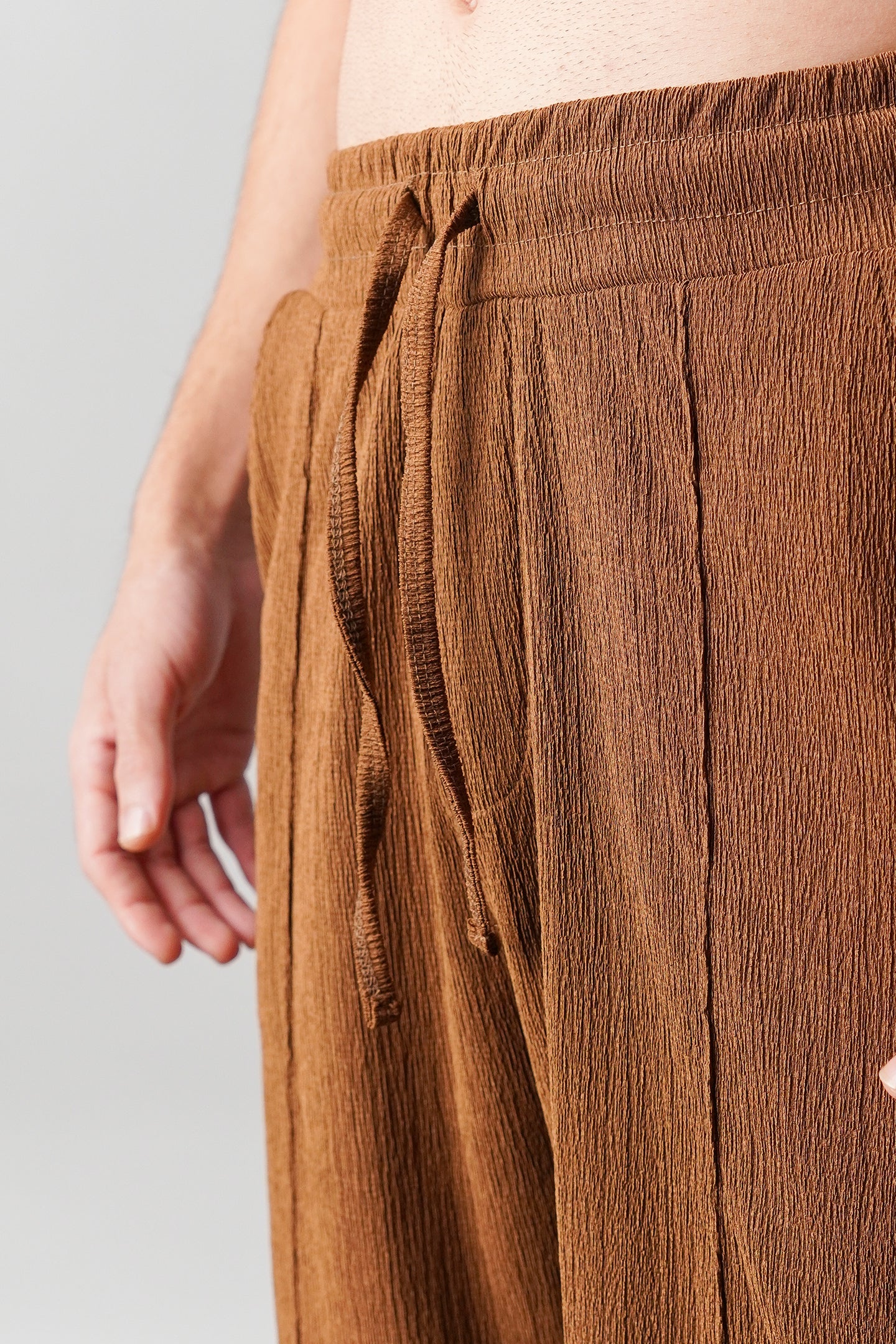 Textured Pintex Trouser - Brown - Mendeez