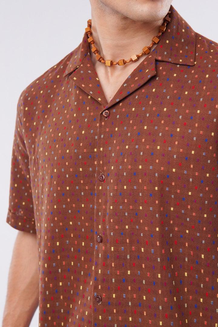 Polka Dots Cuban Shirt - Brown - Mendeez