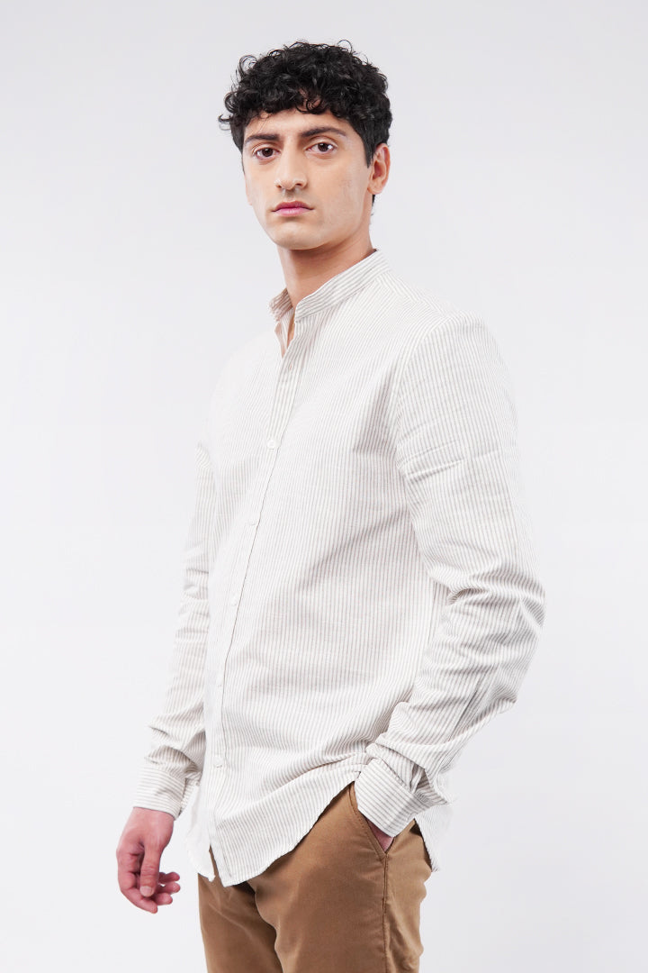 Striped Linen Shirt - Cream - Mendeez