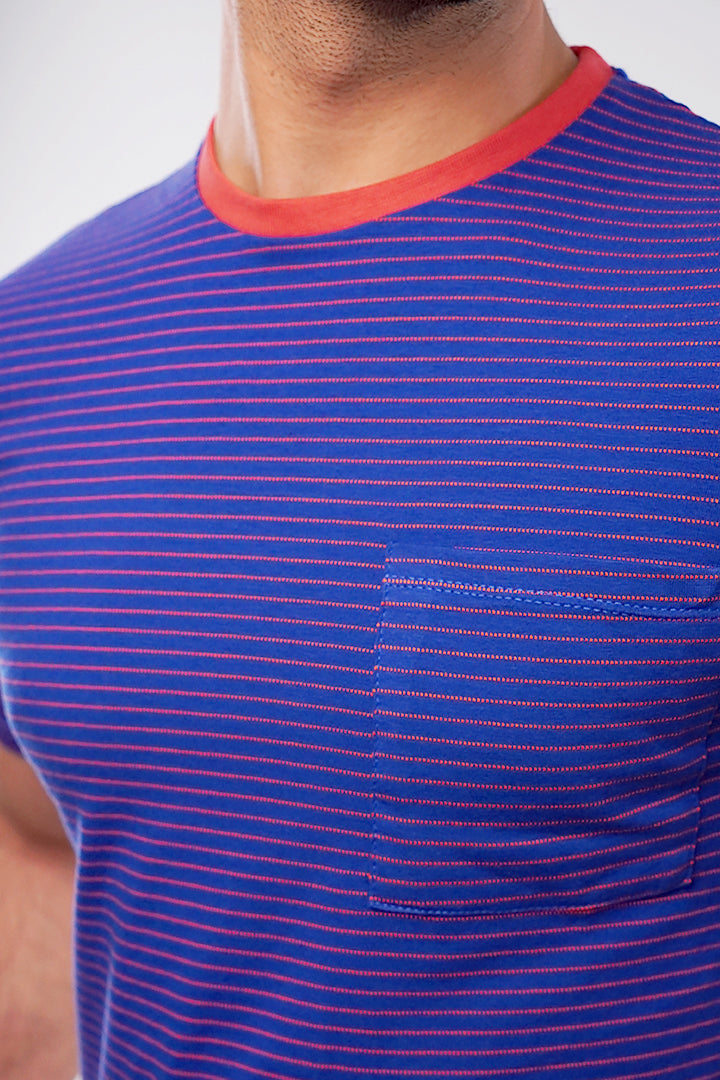 Striped Pocket T-Shirt - Blue & Orange - Mendeez