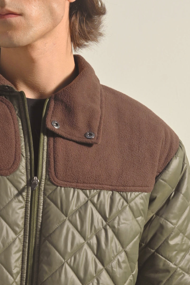Quilted Puffer Jacket - Olive Green - Mendeez