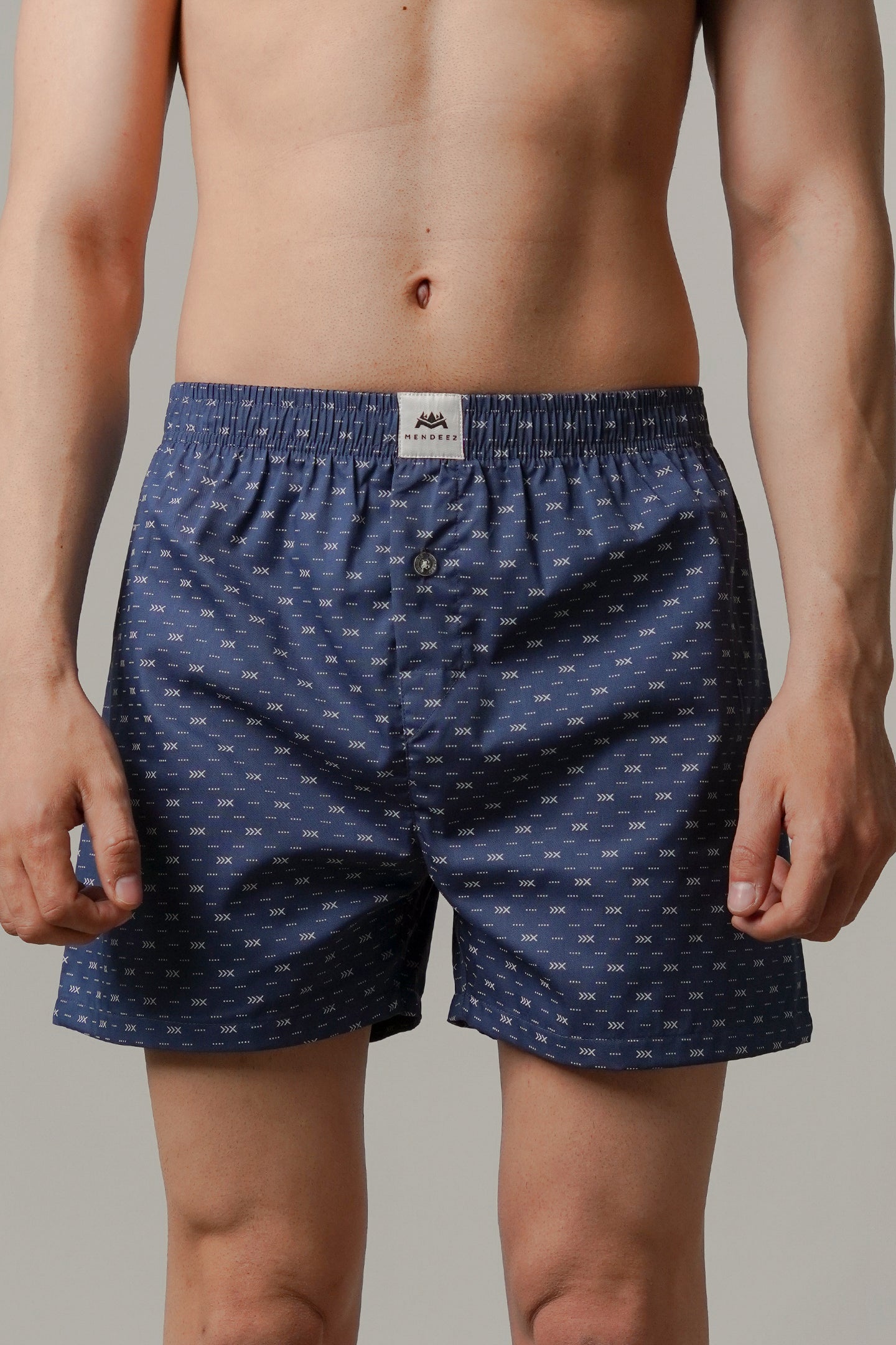 Printed Woven Boxer Shorts - Navy Blue - Mendeez