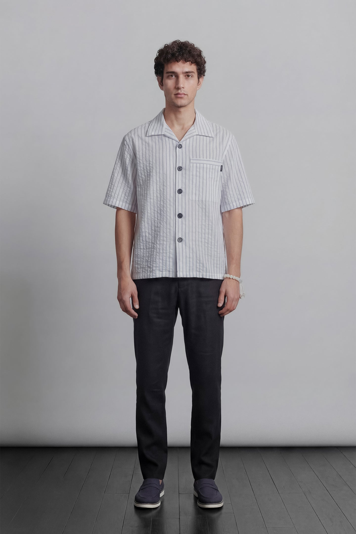 Seersucker Half Sleeves Shirt - White - Mendeez