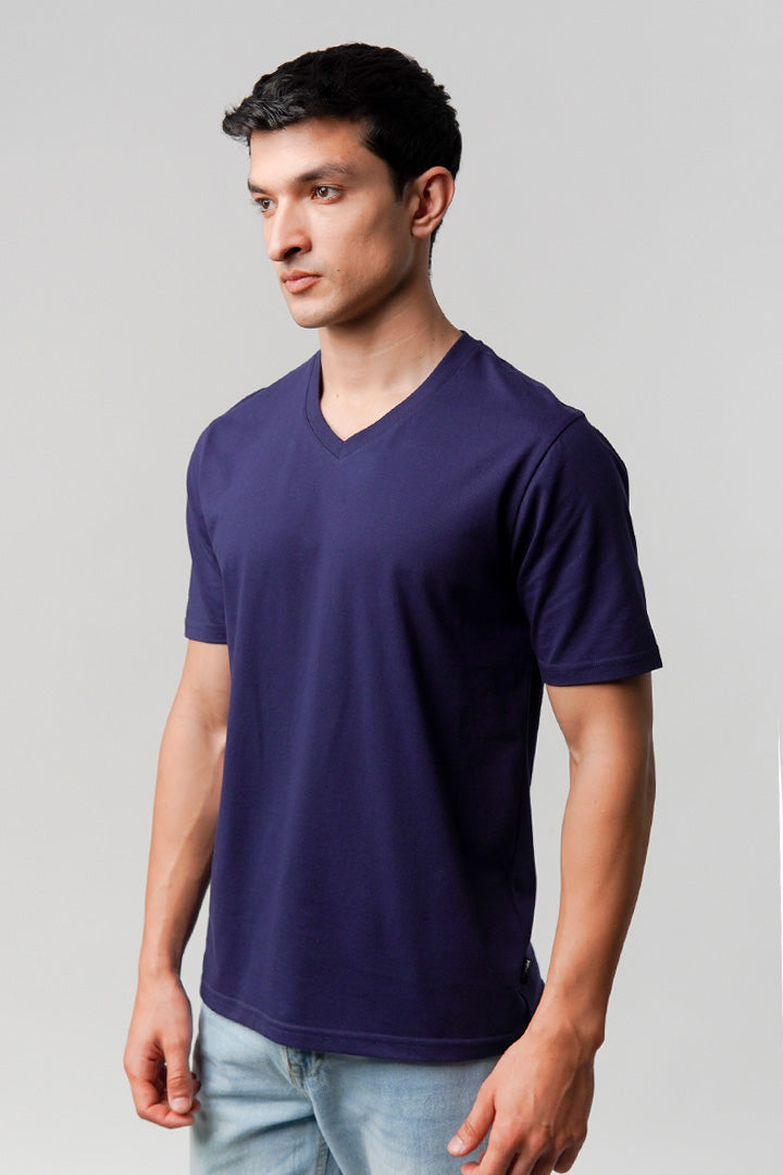 Regular Fit V-Neck T-Shirt - Navy Blue - Mendeez