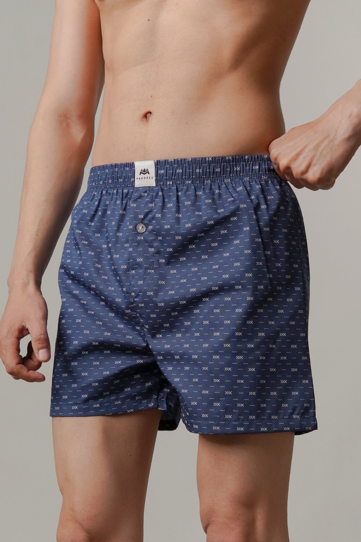 Printed Woven Boxer Shorts - Navy Blue - Mendeez