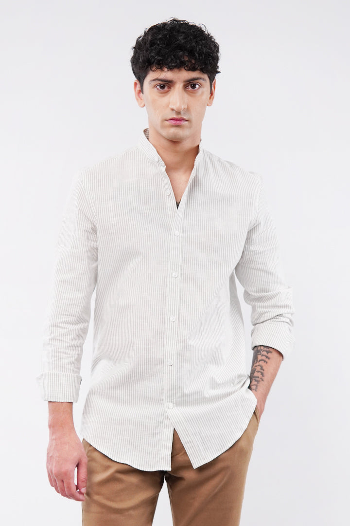 Striped Linen Shirt - Cream - Mendeez