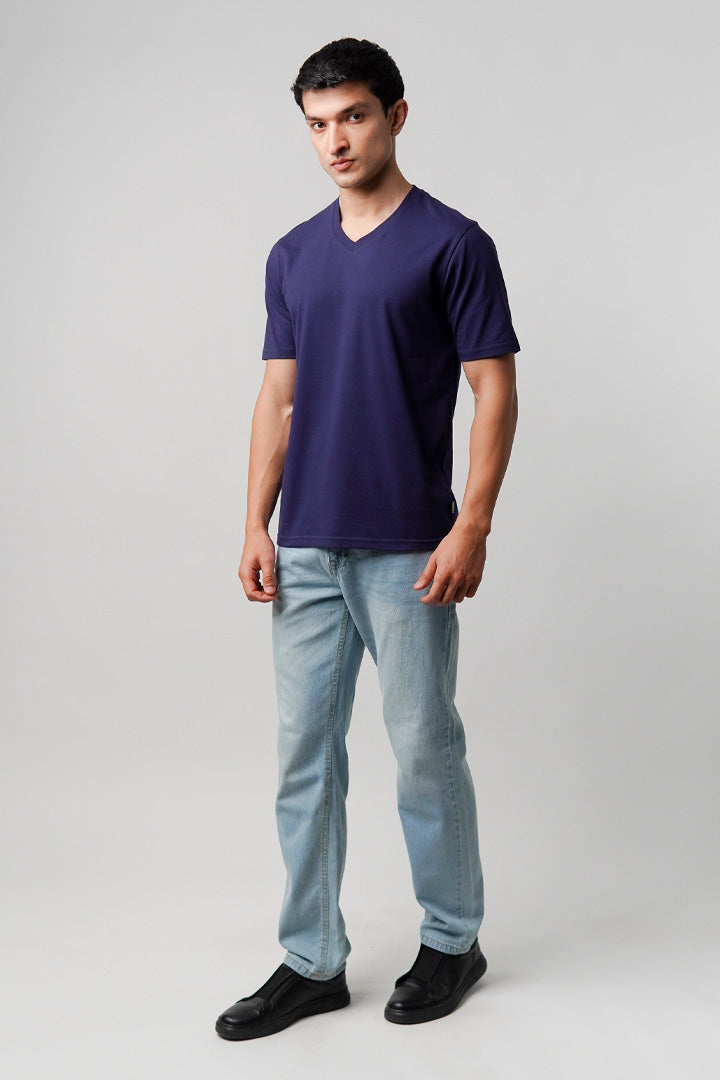Regular Fit V-Neck T-Shirt - Navy Blue - Mendeez