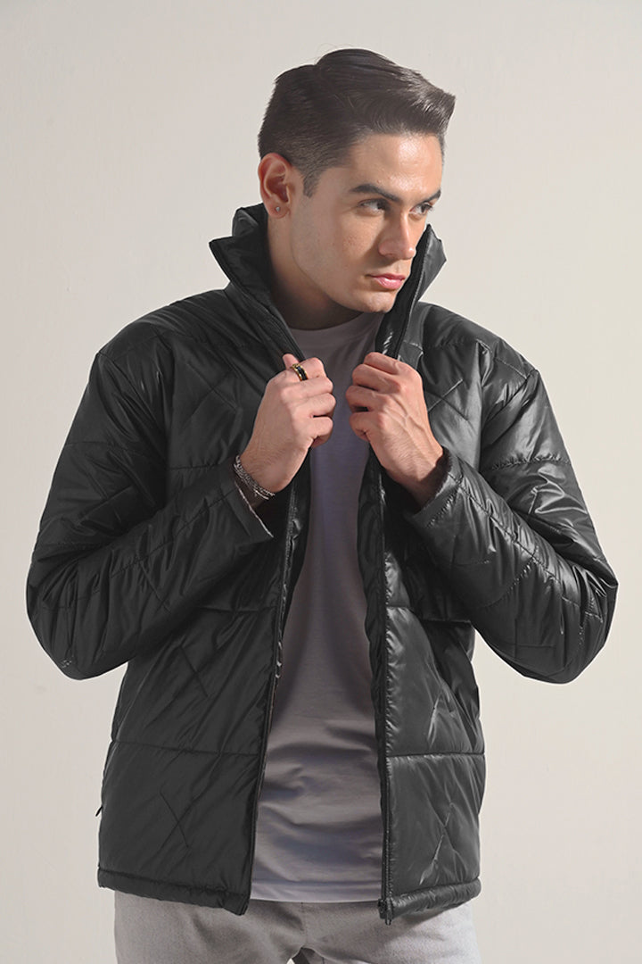Quilted Puffer Jacket - Black - Mendeez