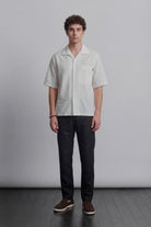 Seersucker Half Sleeves Shirt - Ivory - Mendeez