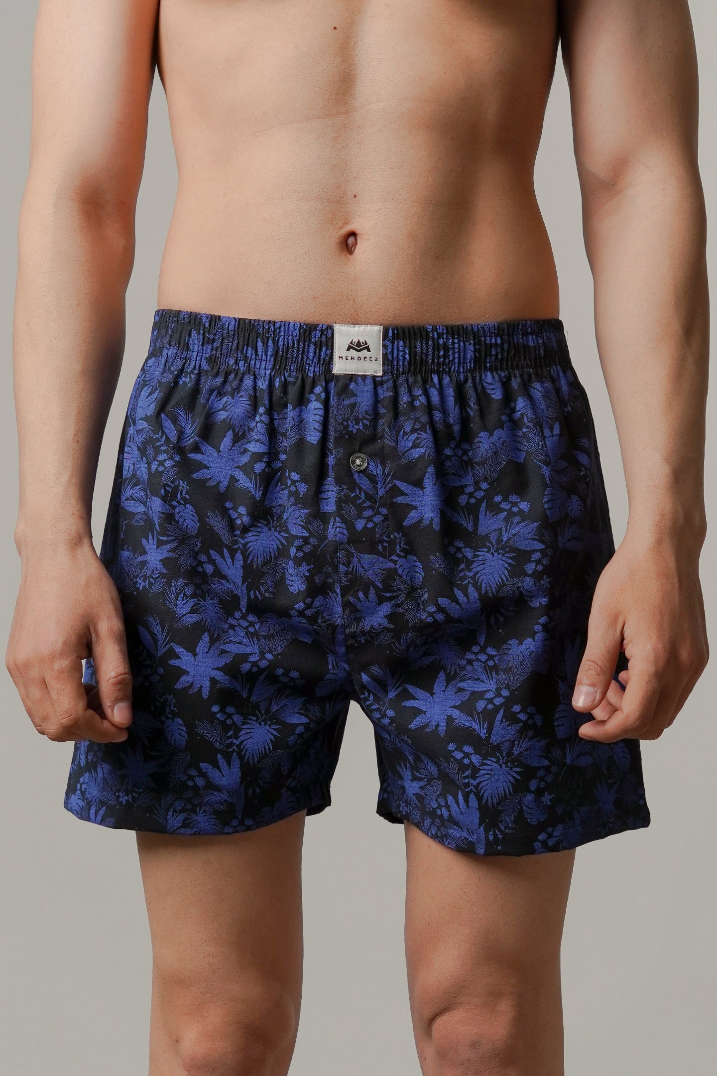 Printed Woven Boxer Shorts - Navy Blue - Mendeez