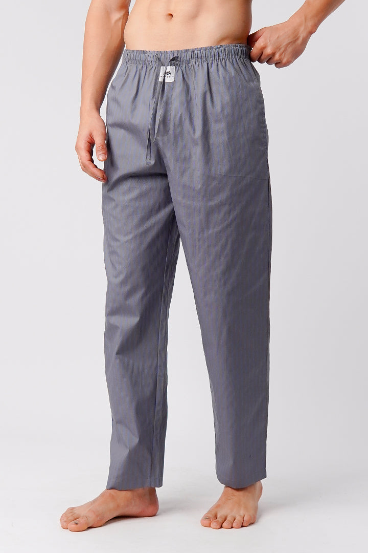 Striped Woven Pajamas - Dark Grey & Blue - Mendeez
