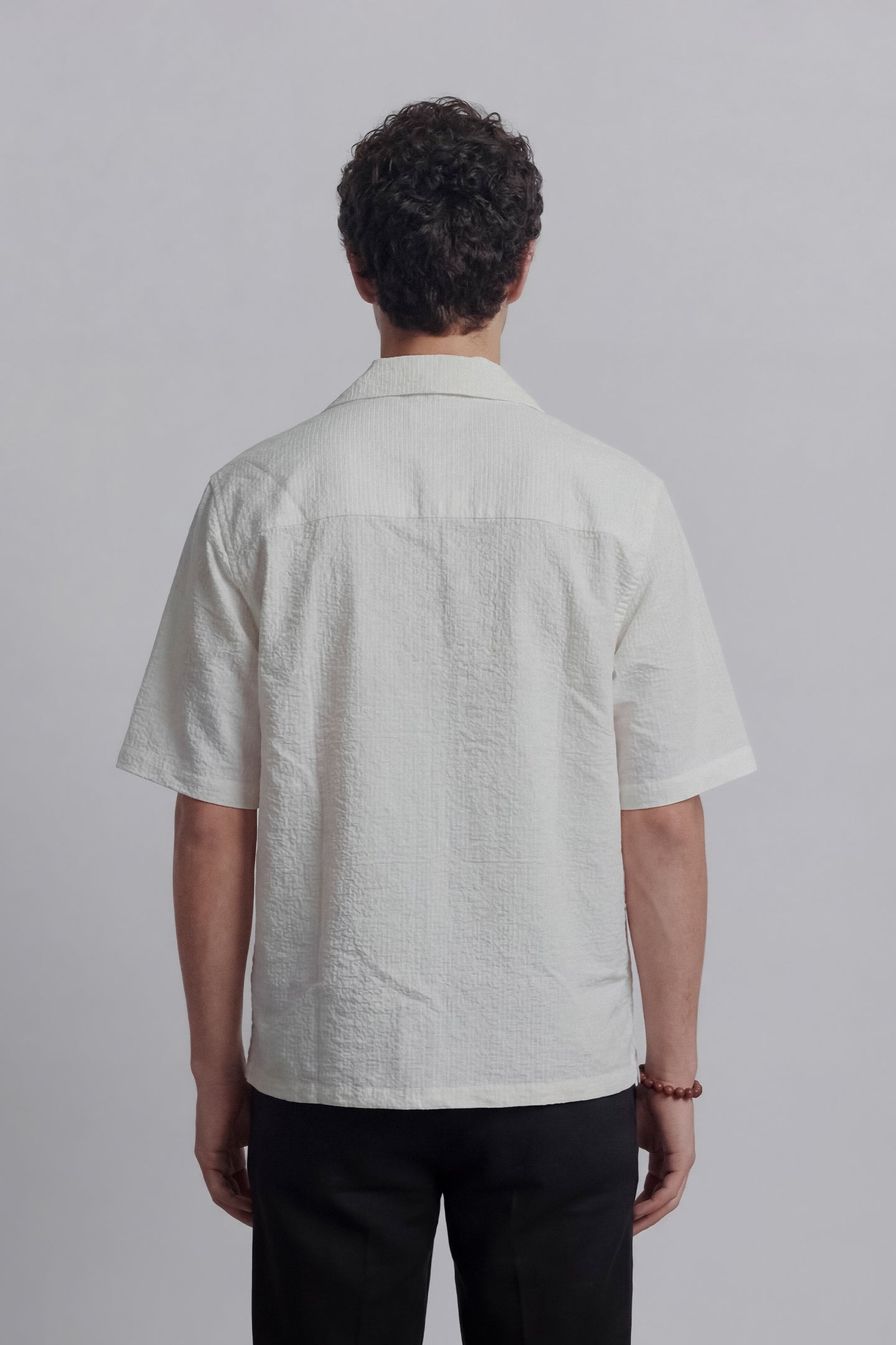 Seersucker Half Sleeves Shirt - Ivory - Mendeez