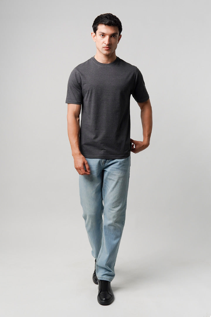 Regular Fit Crew Neck T-Shirt - Charcoal Grey - Mendeez
