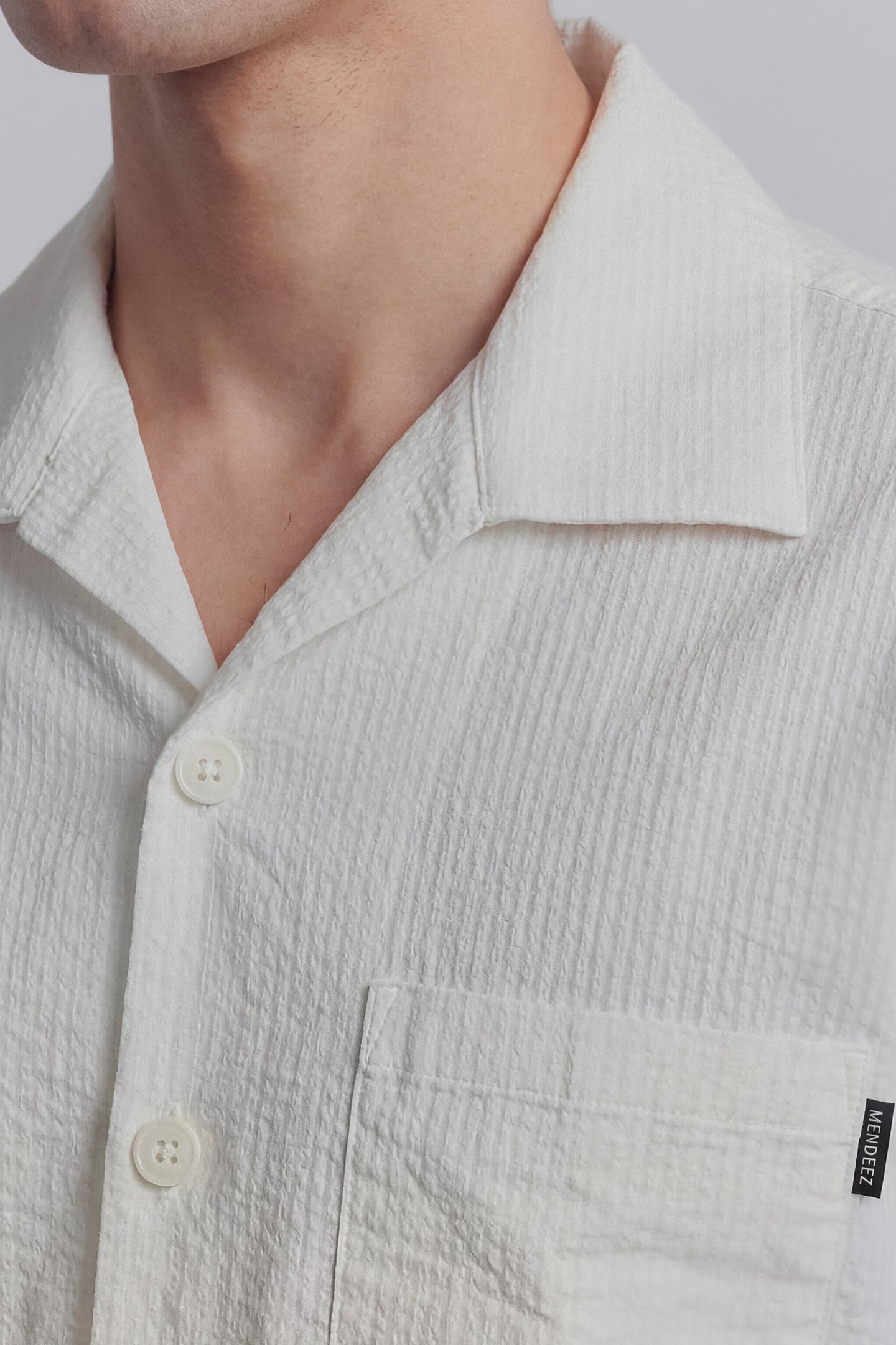 Seersucker Half Sleeves Shirt - Ivory - Mendeez