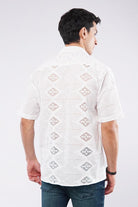 Embroidered Diamond Cuban Shirt - White - Mendeez