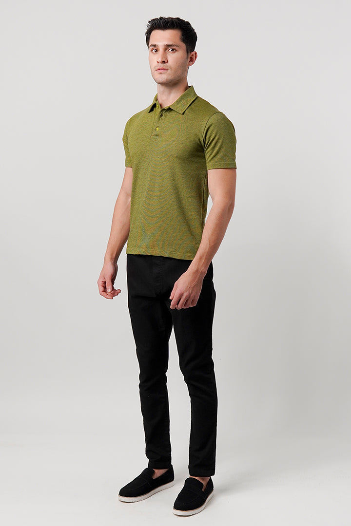 Textured Pique Polo Shirt - Moss Green - Mendeez