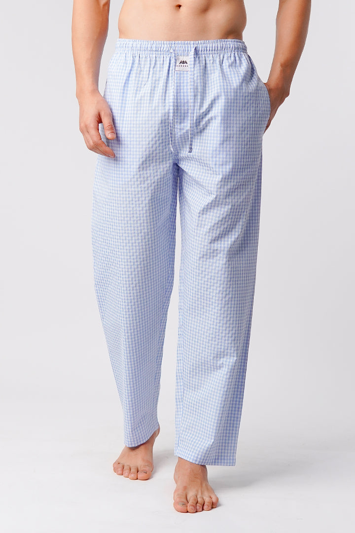 Check Woven Pajamas - Sky Blue & White - Mendeez