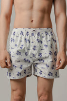 Printed Woven Boxer Shorts - White - Mendeez