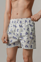 Printed Woven Boxer Shorts - White - Mendeez