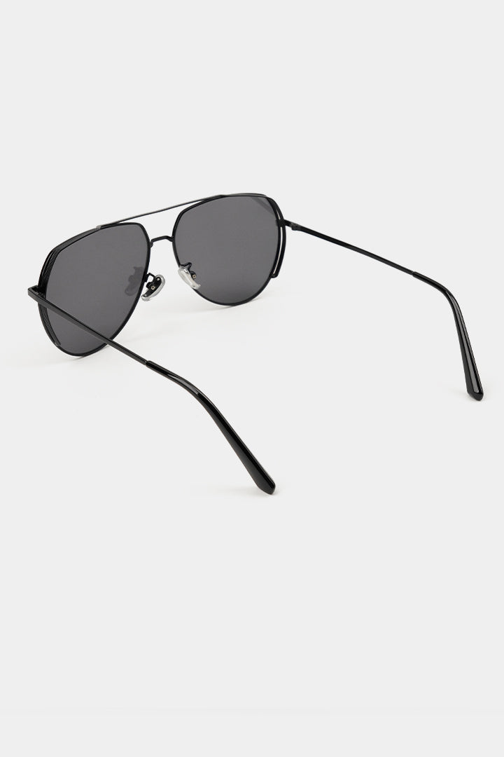 Double Bridge Round Sunglasses - Black - Mendeez