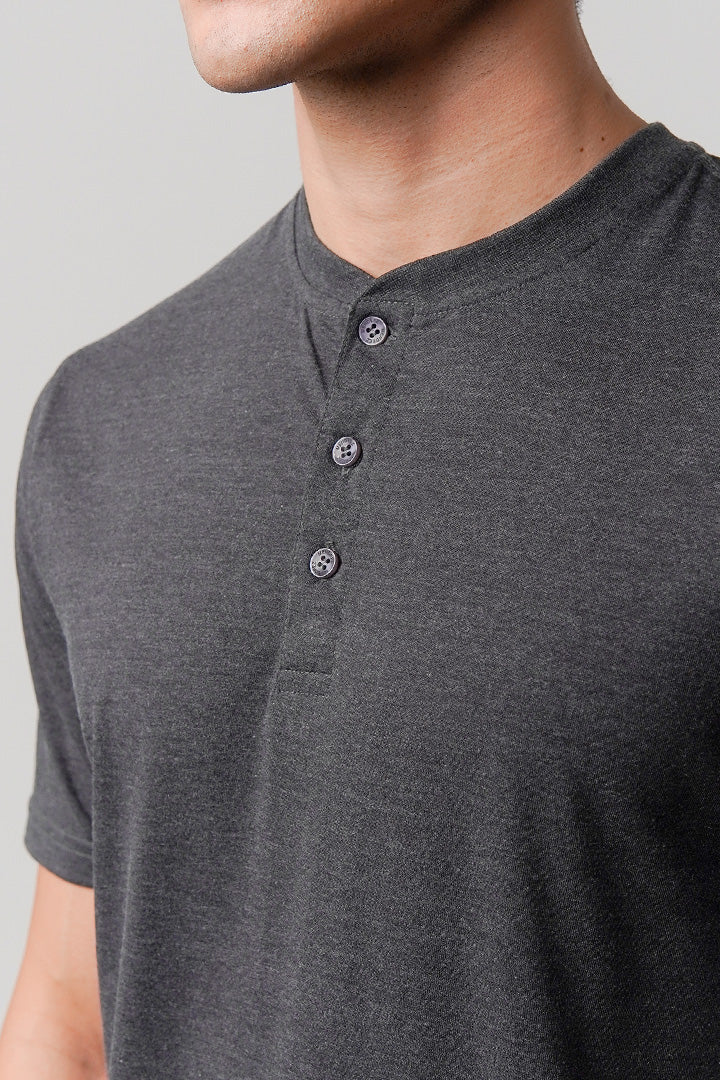Regular Fit Henley T-Shirt - Charcoal Grey - Mendeez
