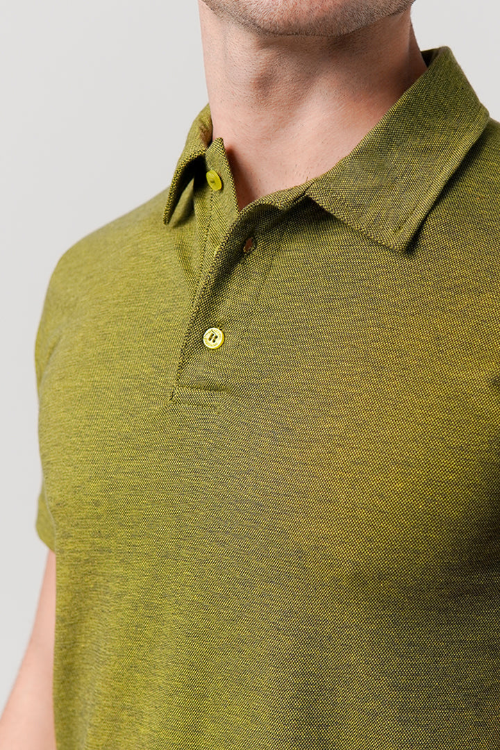 Textured Pique Polo Shirt - Moss Green - Mendeez