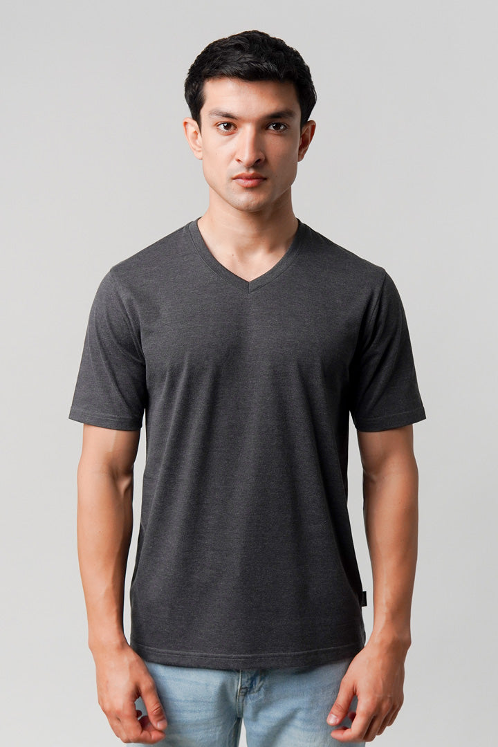 Regular Fit V-Neck T-Shirt - Charcoal Grey - Mendeez