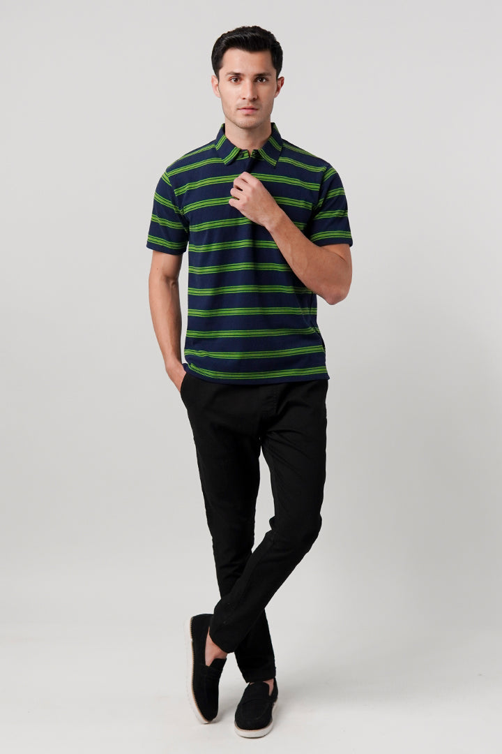 Striped Polo Shirt - Blue - Mendeez