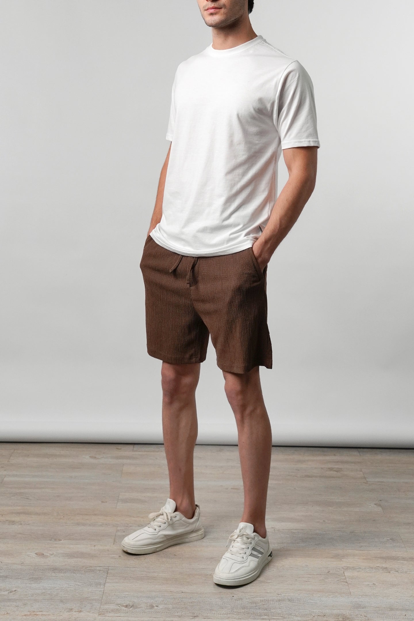 Textured Shorts - Brown - Mendeez