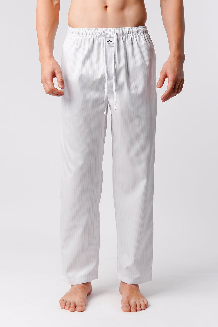 Striped Woven Pajamas - White & Pink - Mendeez