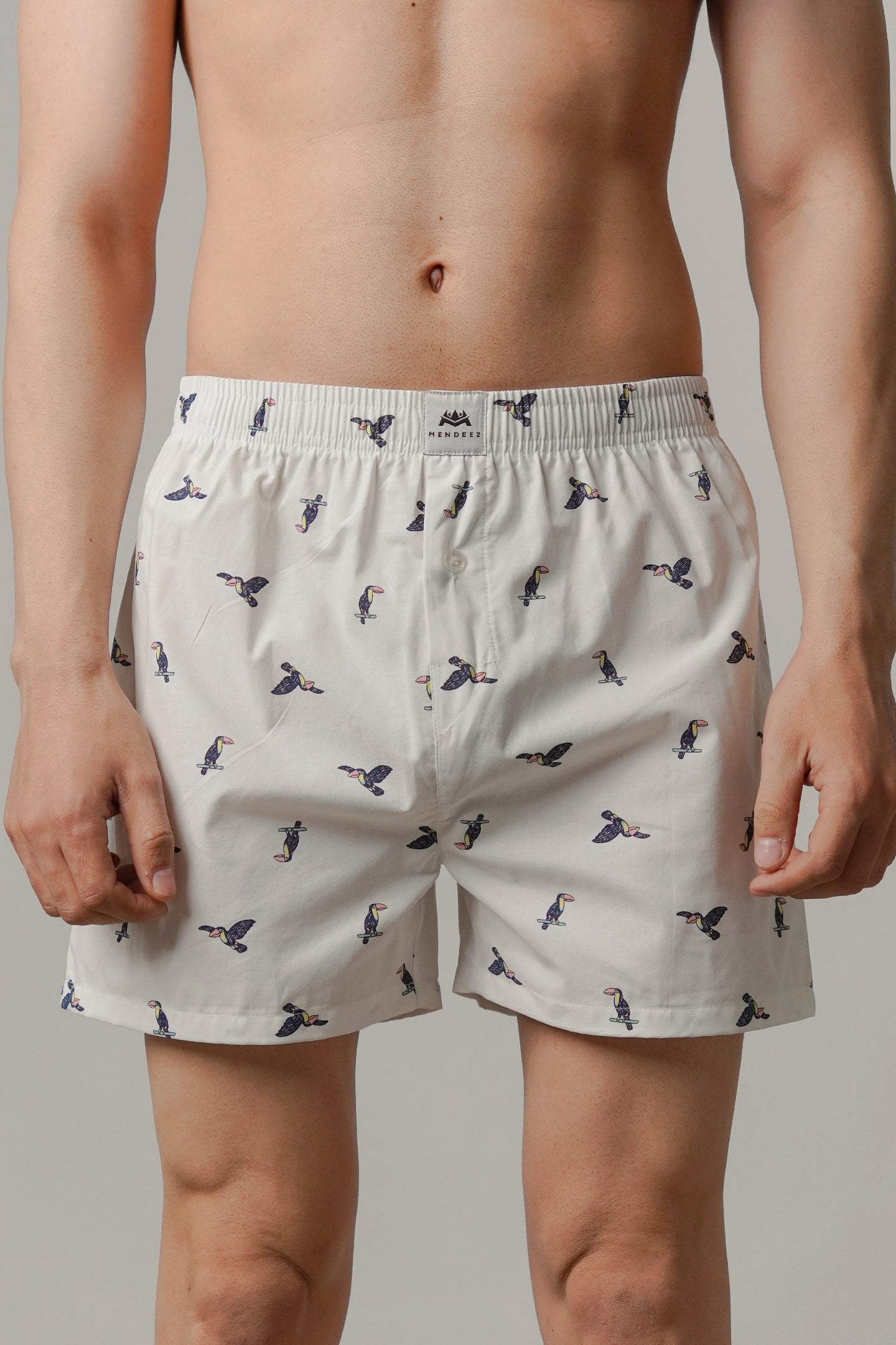 Printed Woven Boxer Shorts - White - Mendeez
