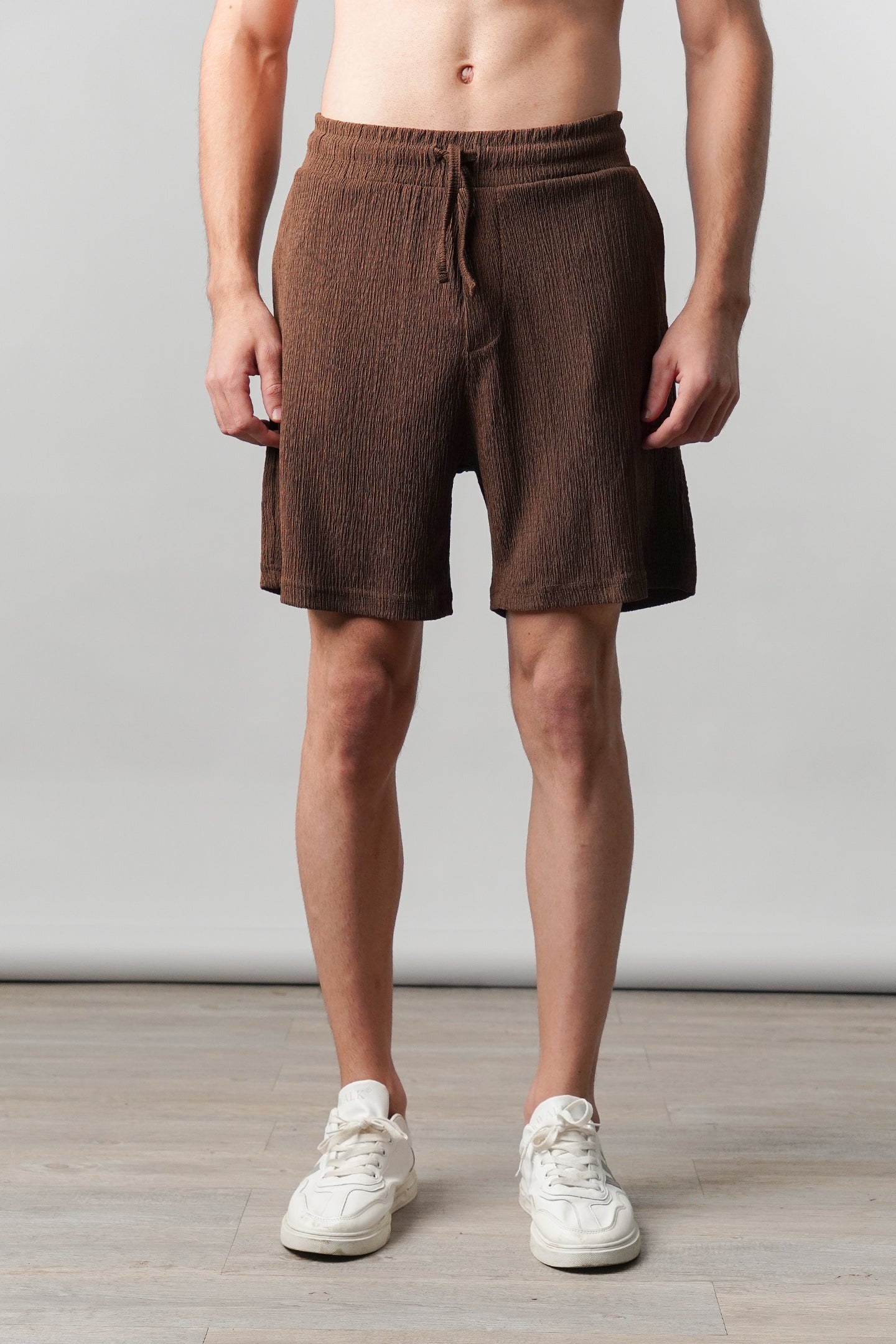 Textured Shorts - Brown - Mendeez